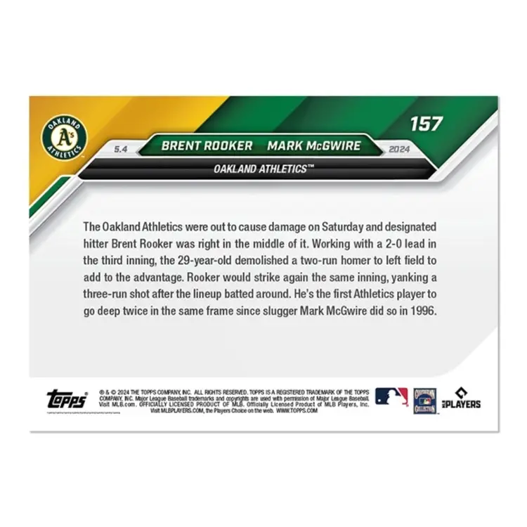 2024 ToppsNOW #157 Brent Rooker & Mark McGwire 2-HR Inning Is 1st For Athletics Since McGwire’s In 1996