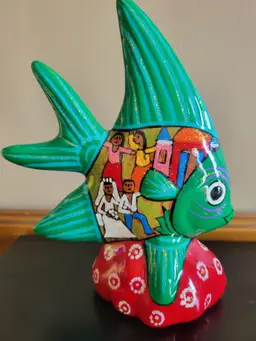 Talevera Mexican Pottery Fish With Wedding Scene