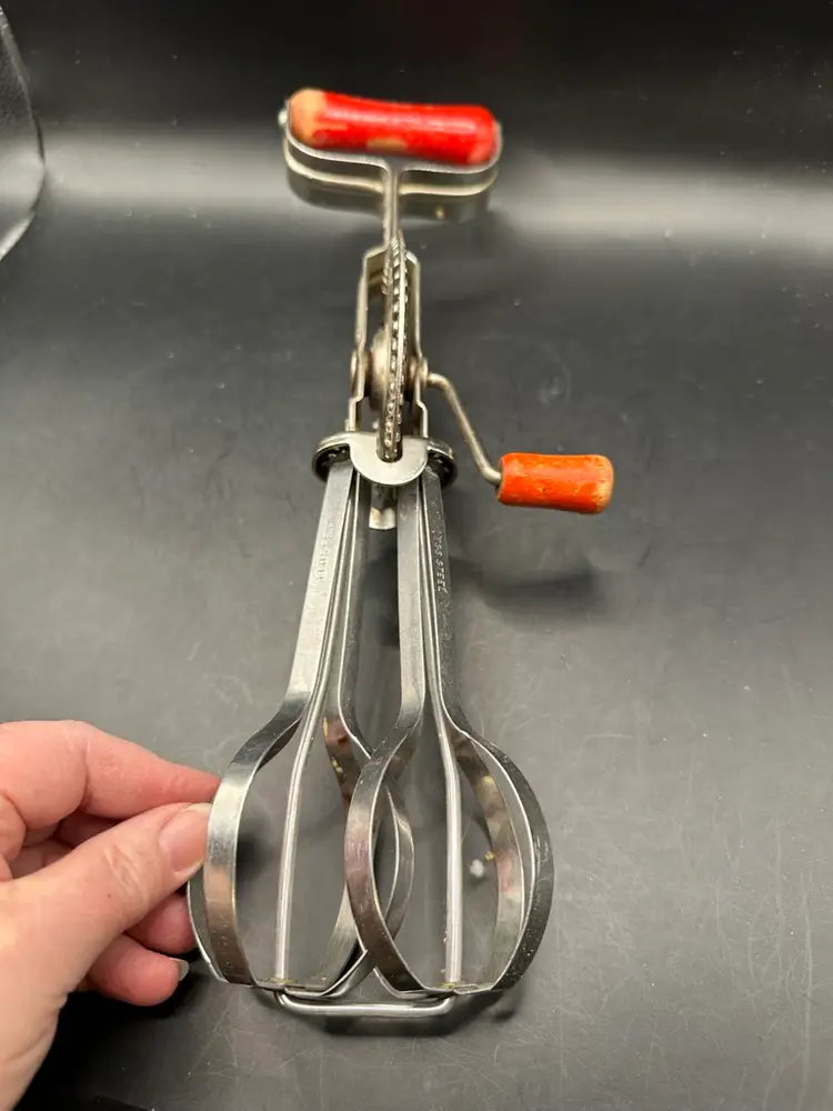 Vintage Another ANDROCK Product Egg Beater Hand Mixer Red Handle Kitchen Gadget