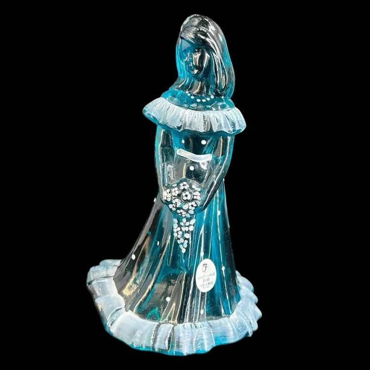 Fenton Art Glass Bridesmaid Figurine Teal White FGS Centennial Exclusive Signed