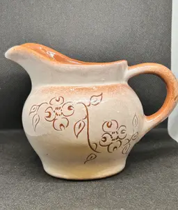Sheffield MA Pottery Dogwood Redware Pitcher Creamer Gravy Apple Blossom Design