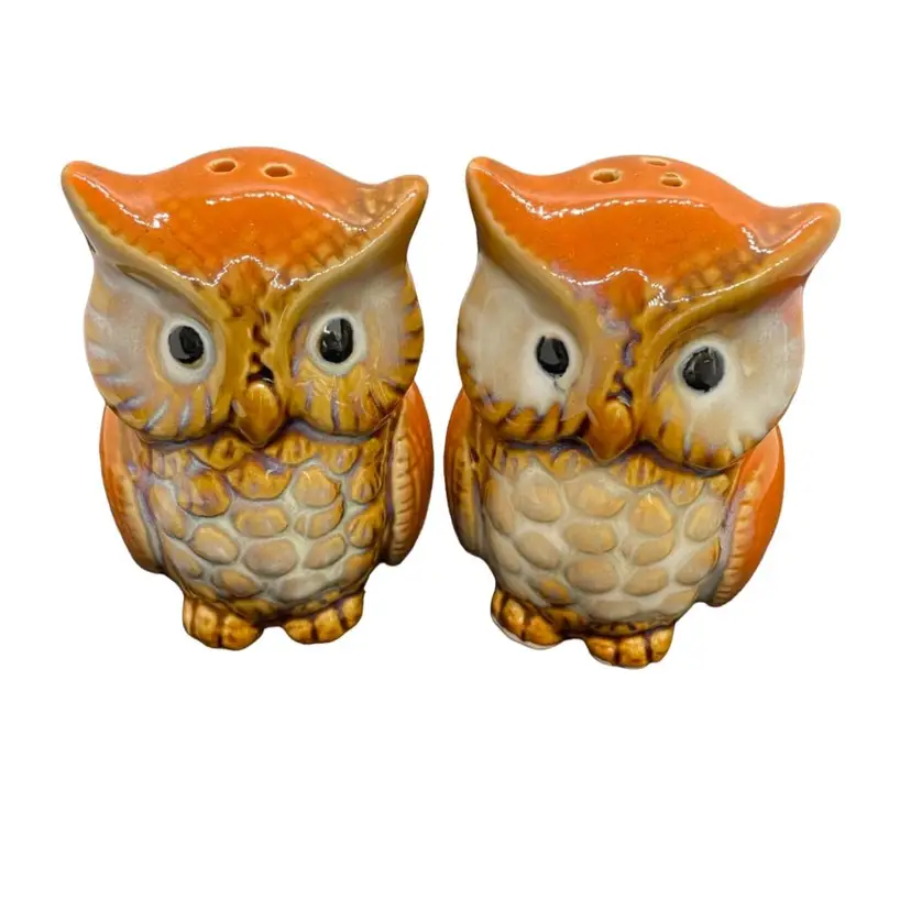 Cute Orange Owl Salt & Pepper Shakers