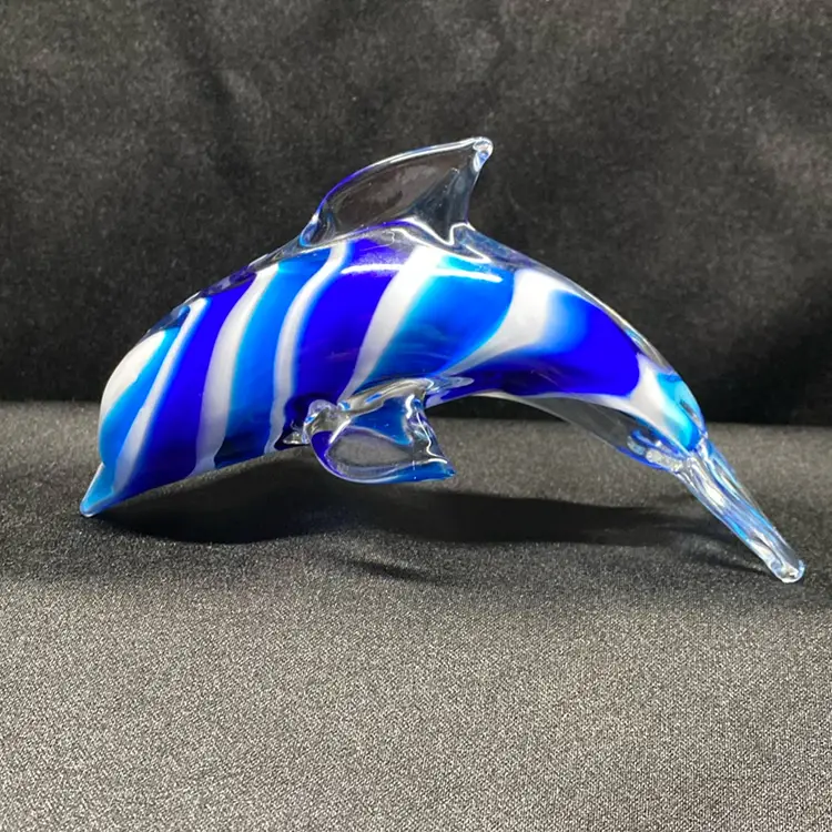 Blue And White Diving Dolphin   3” Tall 5-1/2” Long