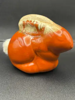 Ceramic Bunny Rabbit Cotton Ball Dispenser Vintage Retro 70s Vanity Orange