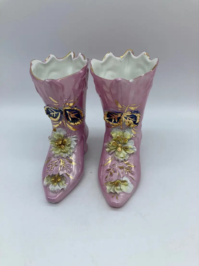 Germany Porcelain Pink Luster Floral Victorian Souvenier Boot of New York
