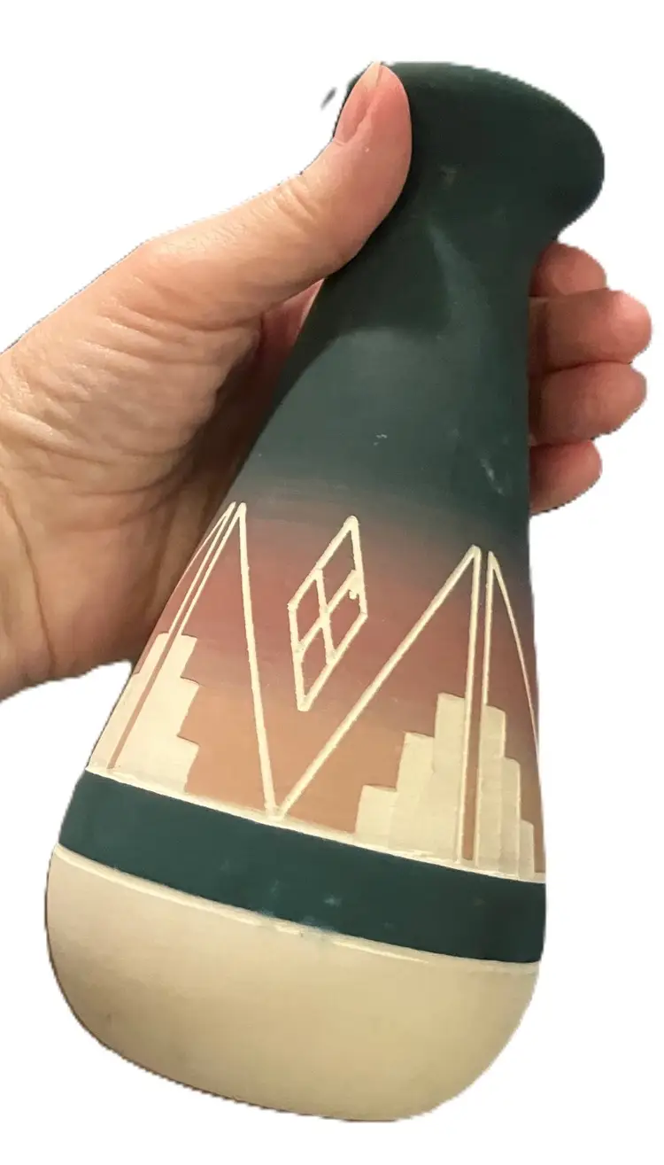 VTG Handmade Native American Pottery Vase Satin Earth Tones Signed