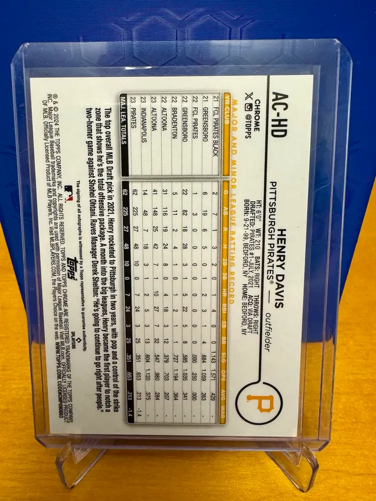 Henry Davis 2024 Topps Chrome Update Rookie Auto - Pittsburgh Pirates