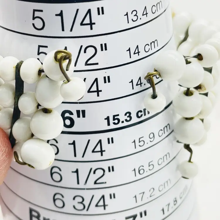 White Milk Glass Bead Cuff Bracelet Four Row Stretch Vintage Statement 11938