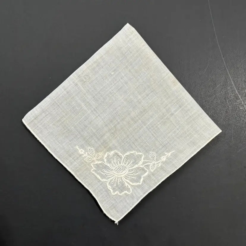 Embroidered Floral Cream Wedding Handkerchief Bride Cottage Core Granny Vintage