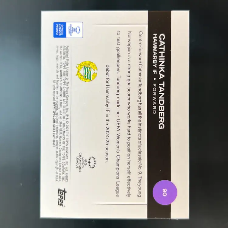 Cathinka Tandberg 2024/25 Topps Chrome UWCL Sapphire Orange /25 Soccer Card