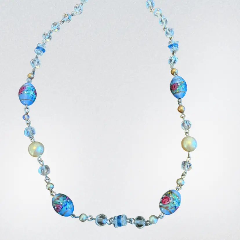 Vintage Czech Glass Bead Necklace 16” Marked Czechoslovakia