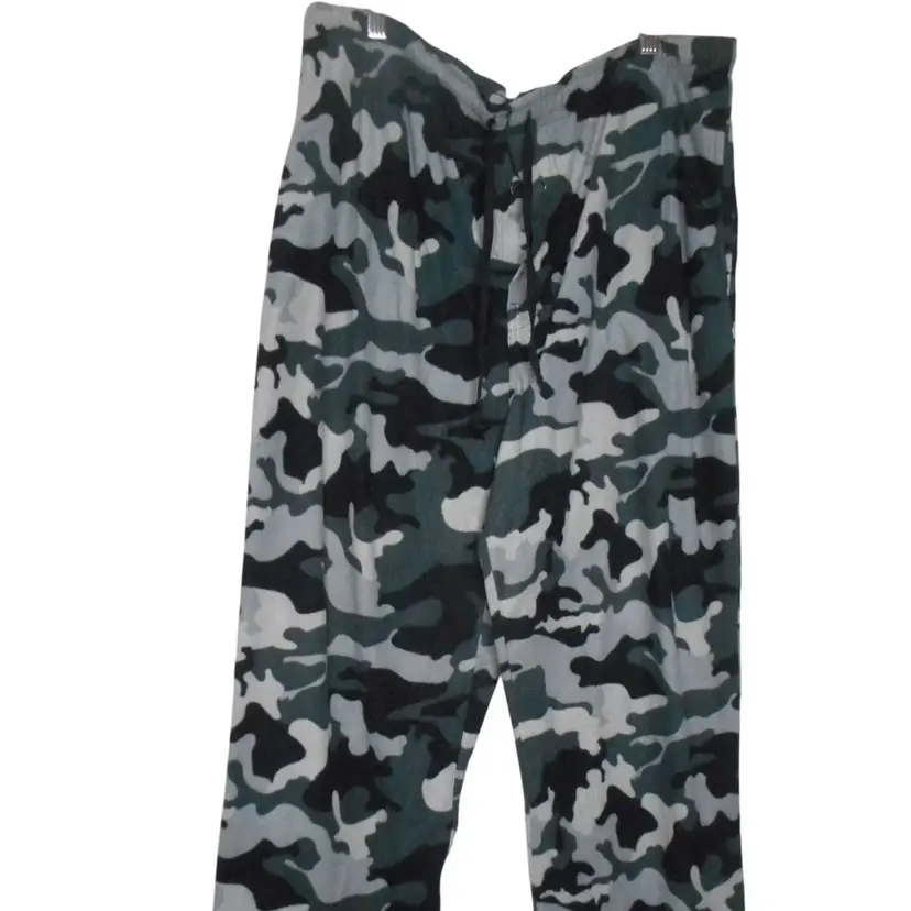Faded Glory Sleeping Lounge Pants Mens XL 40-42 Grey Black Camo fleece Drawstring