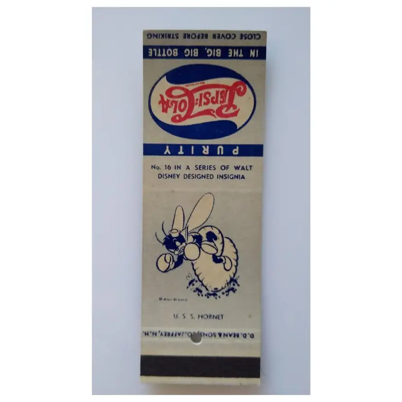 Pepsi Cola Matchbook Cover Walt Disney No 16 Boxing Bee USS Hornet Navy 1940s