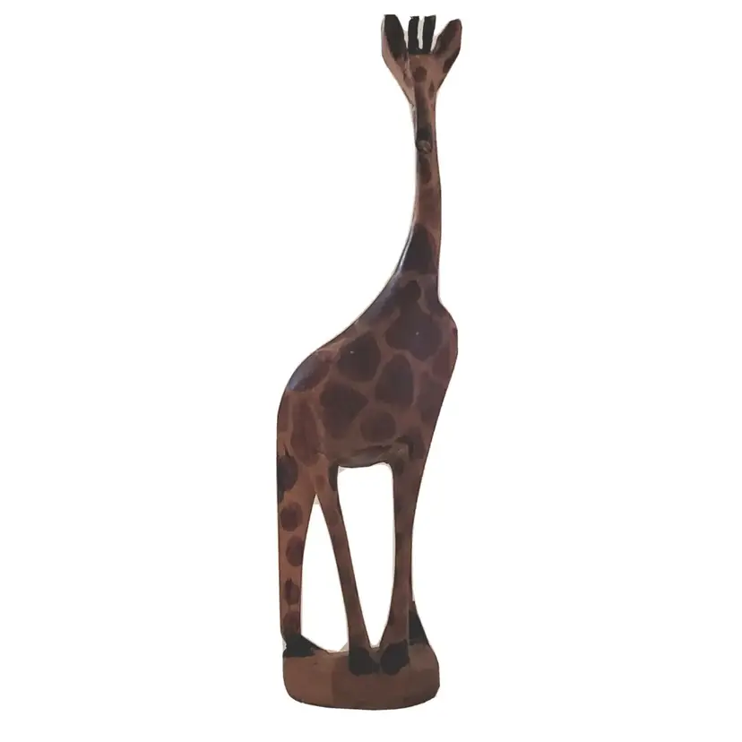 Giraffe Wood Hand-carved & Hand-painted Figurine Statue Art 7 1/2" tall approx.