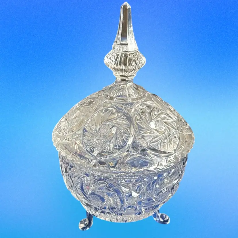 Vintage Lead Cut Crystal Footed Covered Candy Dish