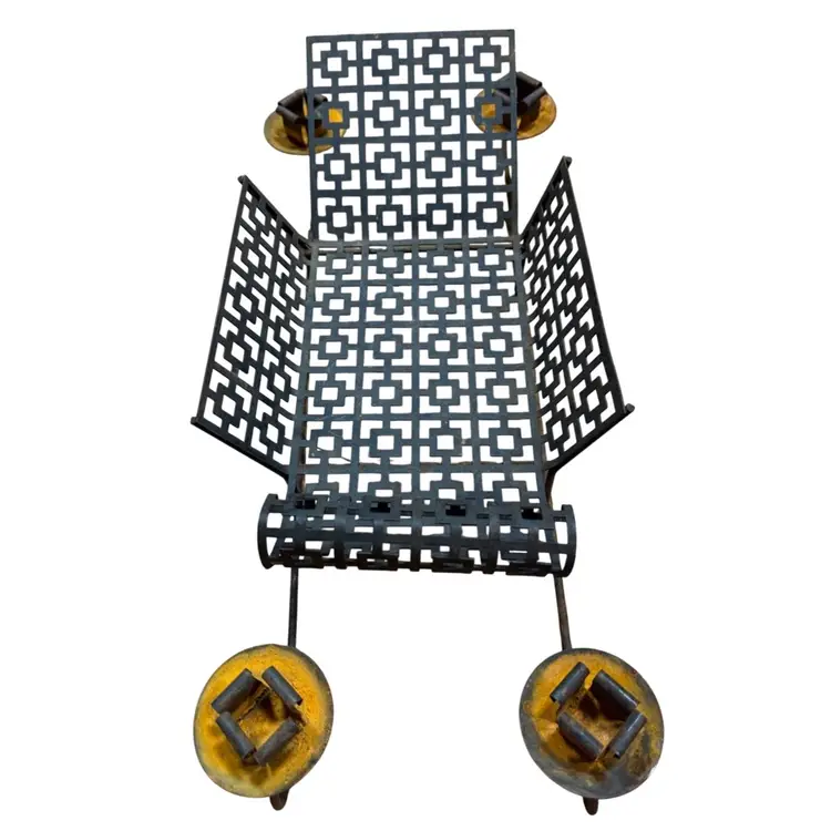 1950s Mid-Century Modern (MCM) black perforated metal Christmas holiday sleigh Candle Holder