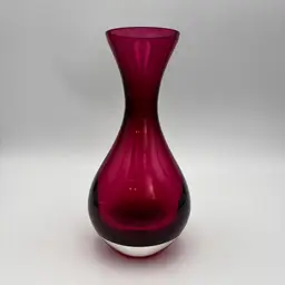 Vintage Cranberry Ruby Red Art Glass Vase Hourglass Shape Hand Blown MCM Style