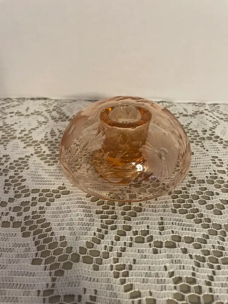 Vintage Pink Depression Glass Candlestick Candle Holder Floral Design  4x2”