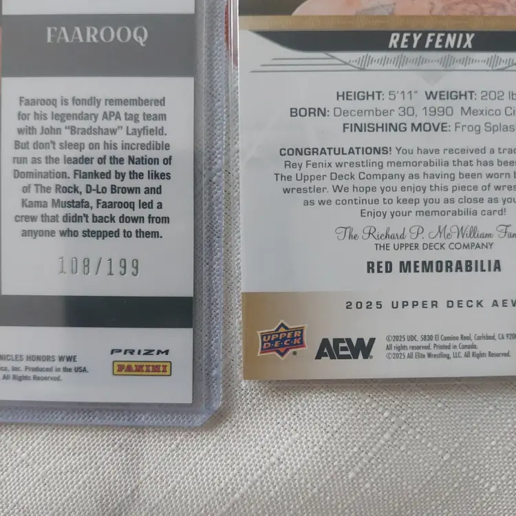 Lot of 16 Wrestling cards. Letter F. Rey Fenix Relic. Faarooq /199.