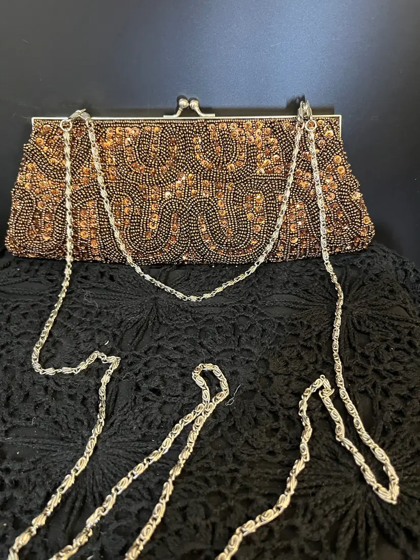 Arly's Beaded Bronze/Dark Copper Color Evening Bag