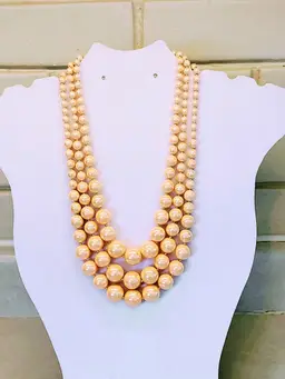 CHARTER CLUB DARK BEIGE TRIPLE STRAND GLASS PEARLS NECKLACE