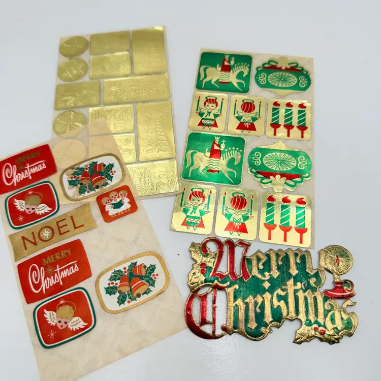 Lot Of 3 Vintage Christmas Sticker Sheets And A Merry Christmas Sticker