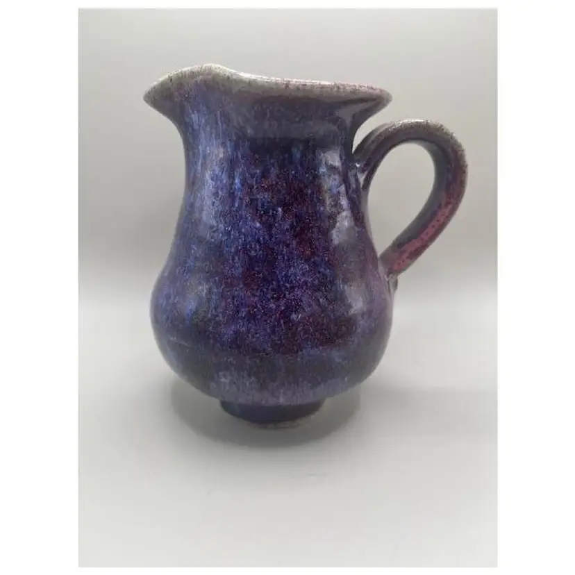 #01 Vintage Handcrafted and Signed Cosmic Blue Pottery Pitcher ~ Unique Glaze ~ Measures 5.25 inches tall