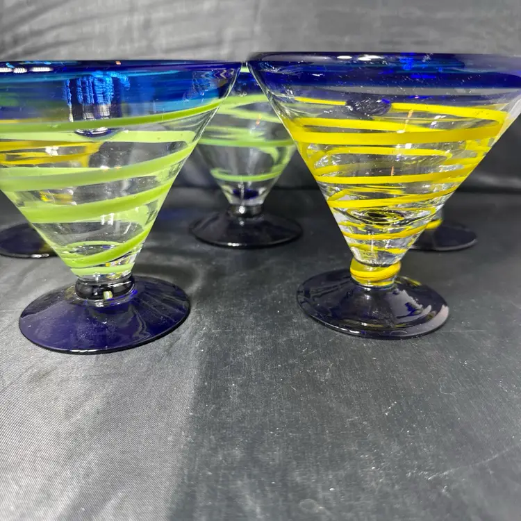 Kosta Boda Royal Caribbean Martini Margatita Swirl Glass Hand Blown Royal Blue