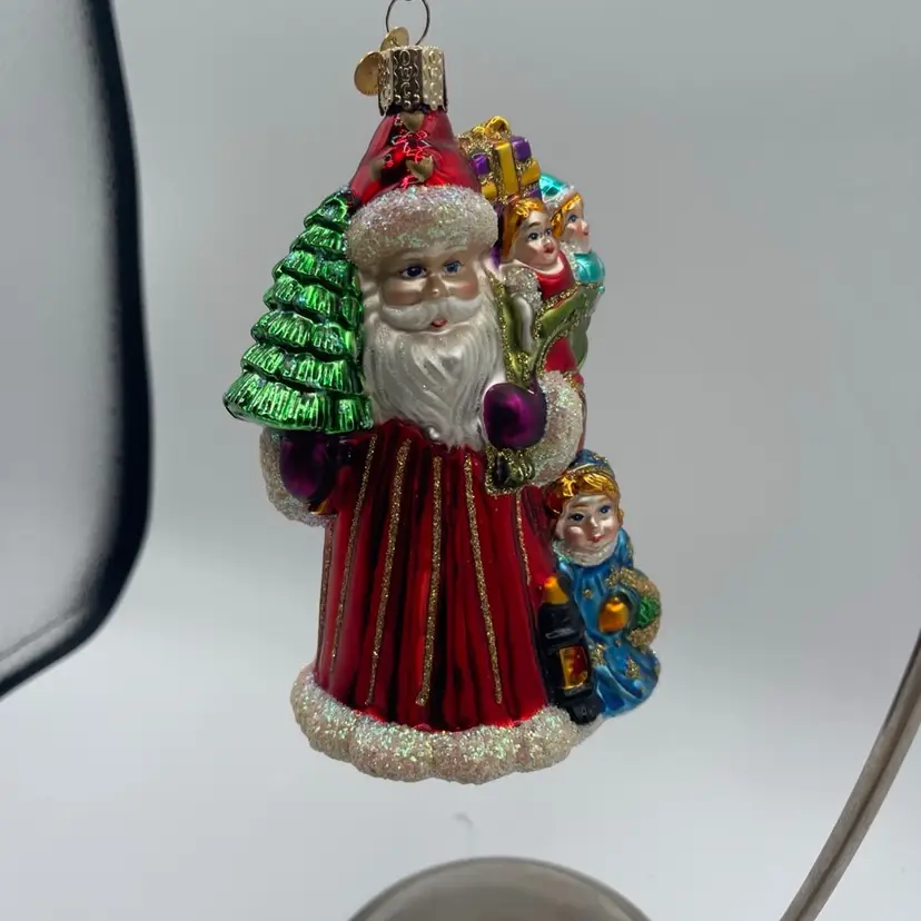 Old World Christmas Santa with Toy Bag Christmas Tree and Girl 5.5" Ornament