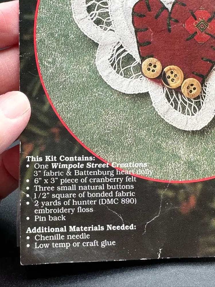 Wimpole Street Creations Pin Kit -SWEETHEART MITTEN - Never Opened