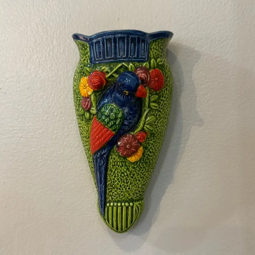 Majolica Ceramic Parrot Wall Pocket