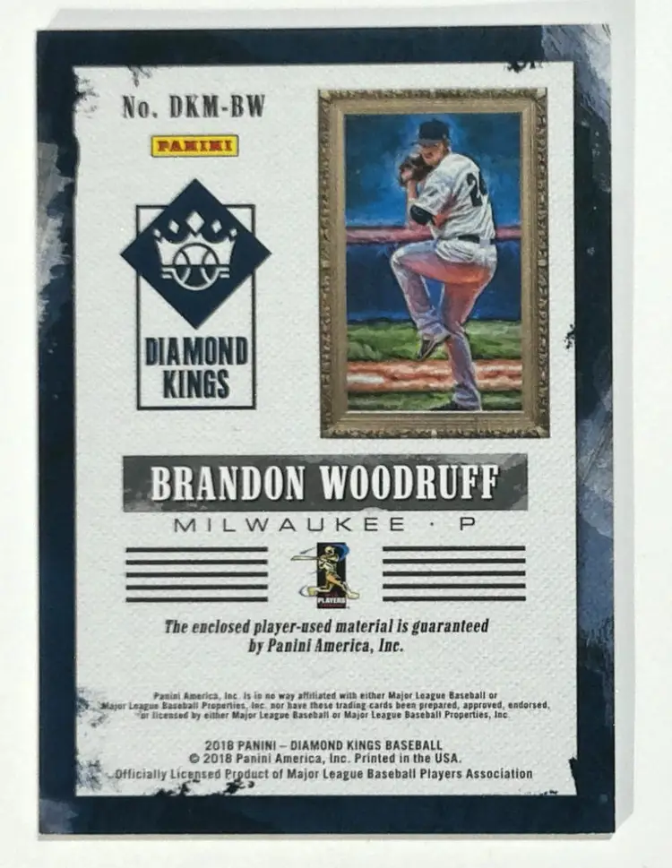 2018 Panini Diamond Kings  DKM-BW Brandon Woodruff Milwaukee Brewers 2 Patch Color Match Relic
