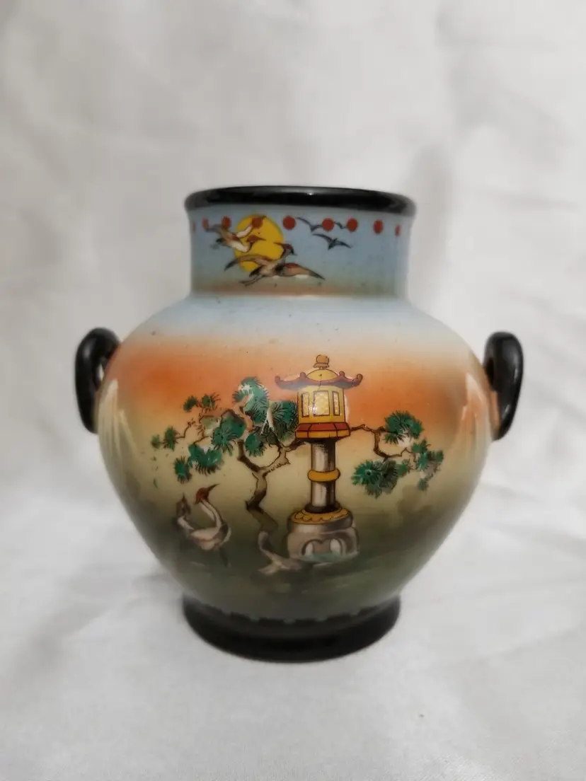 Vintage Hand-Painted Transferware Vase from Czechoslovakia