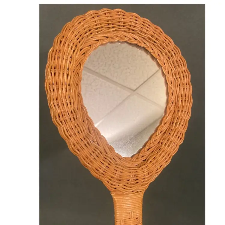 Vintage Wicker Mirror Boho Wall Decor 