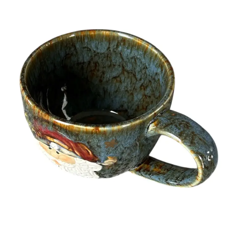 Rustic Brown and Blue Glazed Ceramic Burton & Burton Santa Soup or Coffee Mug