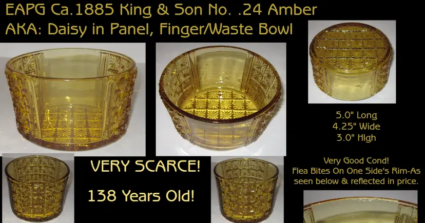 EAPG Daisy In Panel, Amber Finger Waste Bowl, by King & Son c1885!