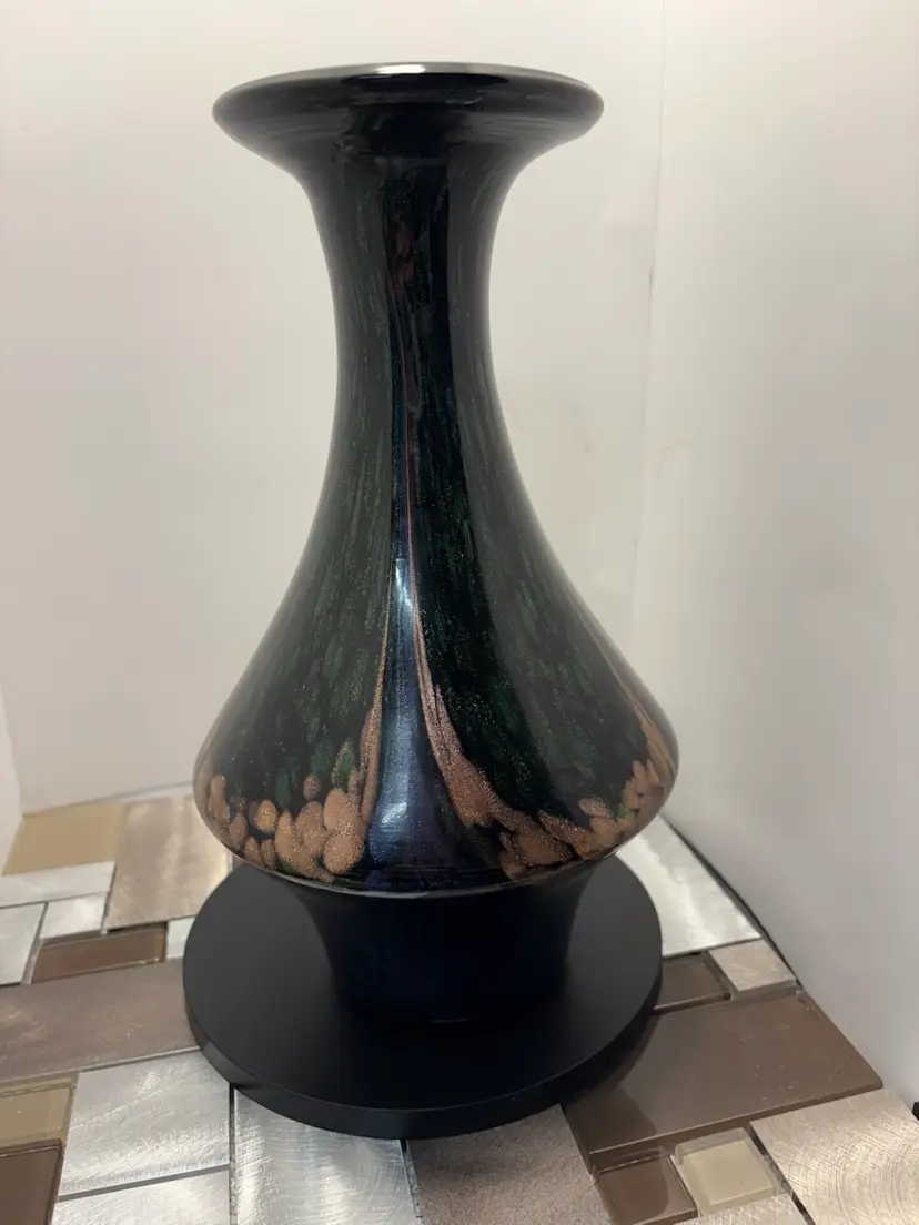 Vintage Dale Tiffany Art Glass Favrile Mardi Gras Aventurine Flecked Vase 11”