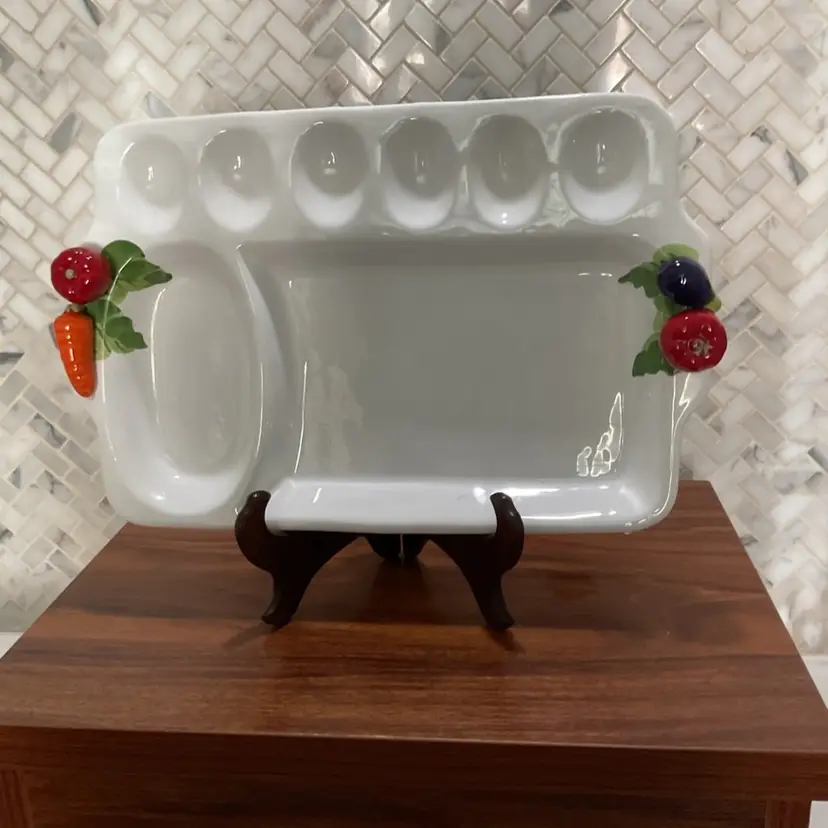 Vintage Ceramic Deviled Egg & Veggie Tray