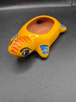 Hand-Painted Yellow Turtle Ceramic Planter From Mexico 5" Decorative Accent