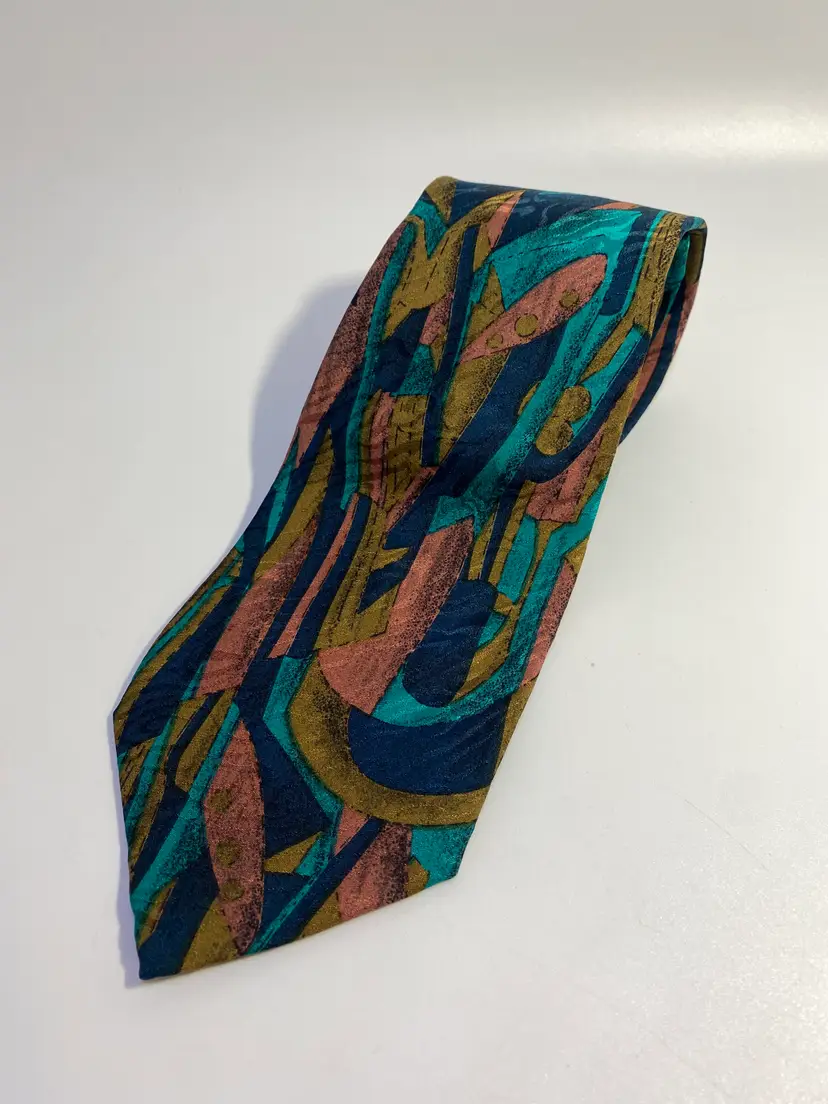 Vintage Unbranded Teal, Blue, Brown, All Silk Tie 58" x 3.75" Italy