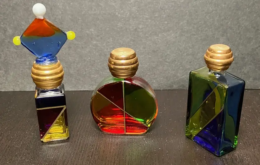 VTG Italian Painted Decorative Empty Glass Perfume Bottles With Caps