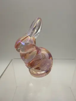 Vintage Fenton Glass Mini Bunny Rabbit Figurine Pink Iridescent 2.75" Tall