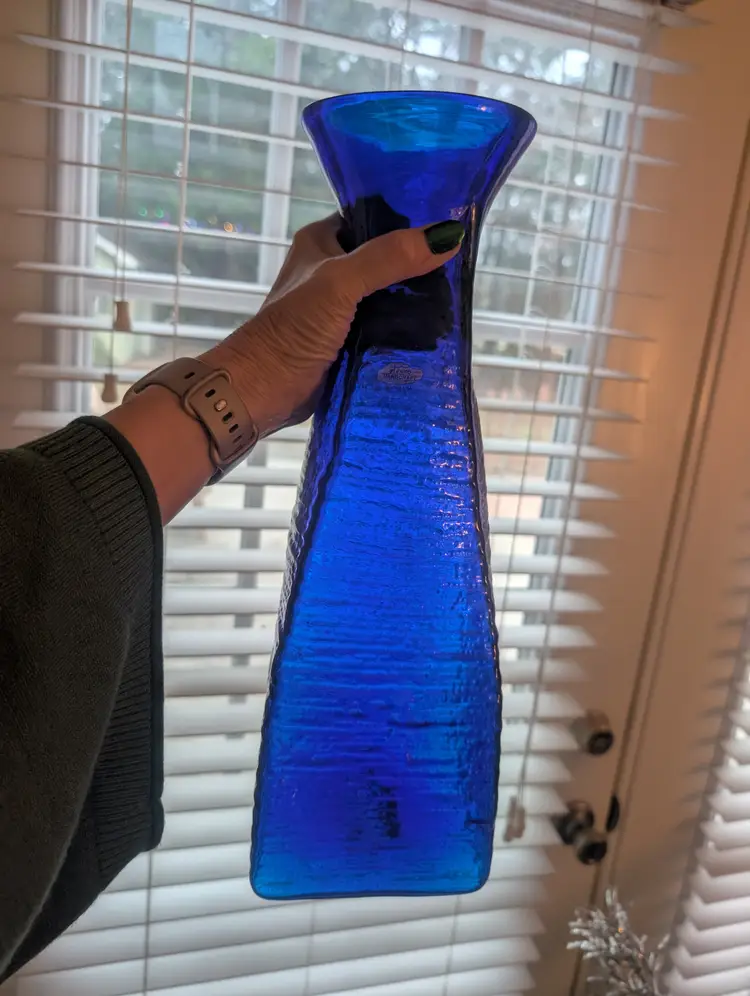 Blenko Glass 2134 Strata Vase 15-3/8" Tall Cobalt Blue 2001