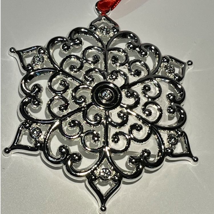 Lenox- “Sparkle & Scroll” - Snowflake Ornament-  4”- With Original Box- Clear Gems