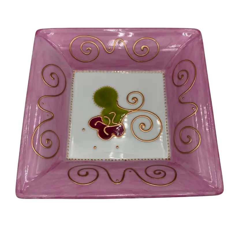 Soizick de la Bruguiere Limoges Pink Square Trinket/Serving Tray, 6.8", Signed