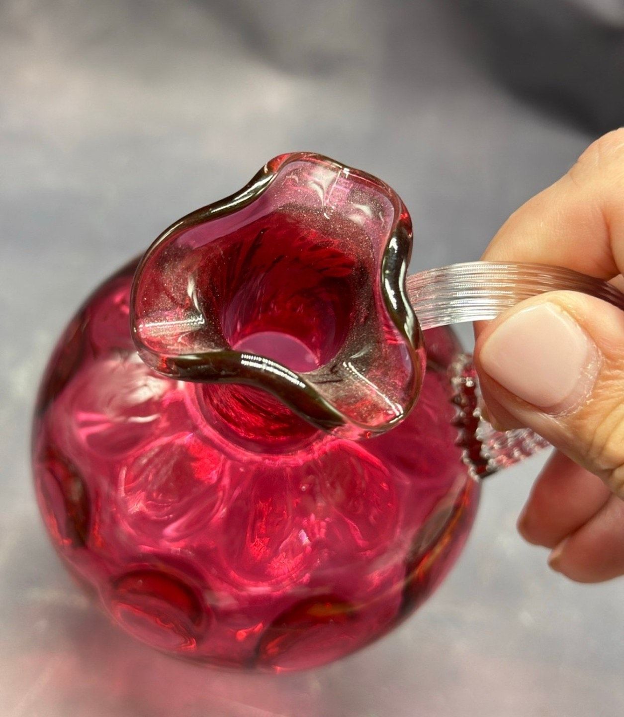 SALE Vintage Mini FENTON Cranberry Coin Dot Pitcher Clear Rib