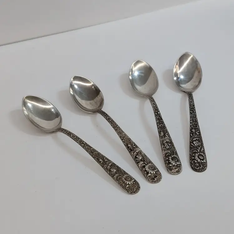 Vintage S. Kirk & Son Repousse Sterling Silver Teaspoons Ann Mono Marked R 112g