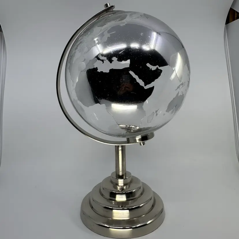 Large Clear Glass Globe On A Chrome Stand