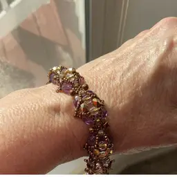 Purple Gold Swarovski Crystal Bracelet with Lobster Clasp Artisan Made 7.5”