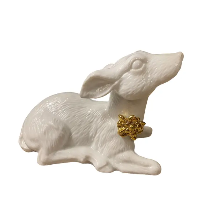 #01 Porcelain Baby Deer Figurine All White With Gold Accent On Neck